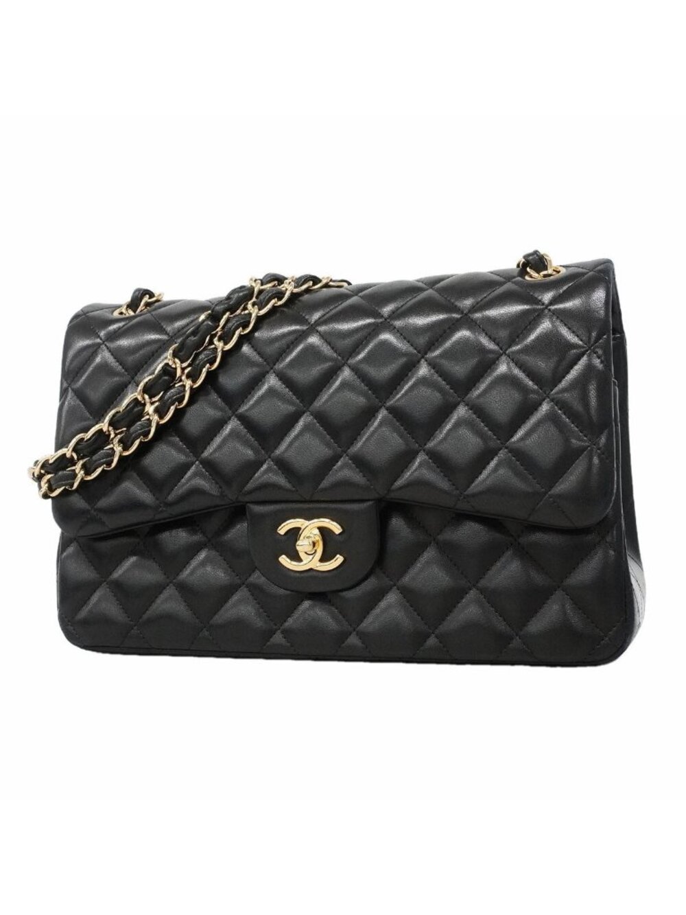 Chanel Shoulder Bag Maxi Quilted Lambskin Black Gold